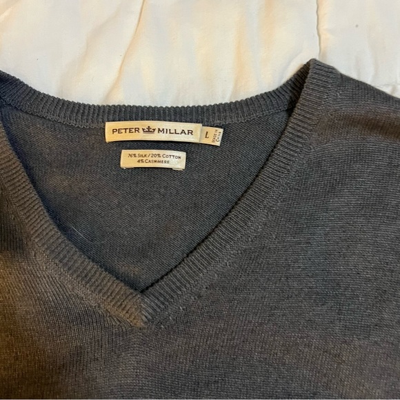 Peter Millar cashmere/silk/cotton blend v-neck sweater long sleeve grandpacore L - Picture 3 of 6